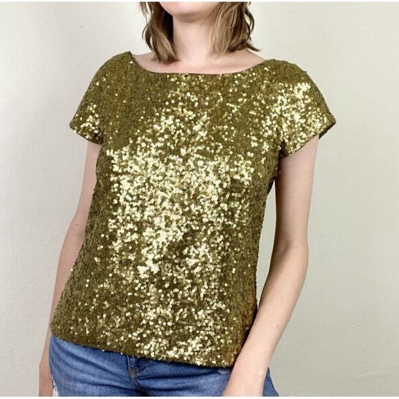 Alice + Olivia Sequin Silk Blouse Top Sleeveless Blue SZ S - Picture 9 of 9